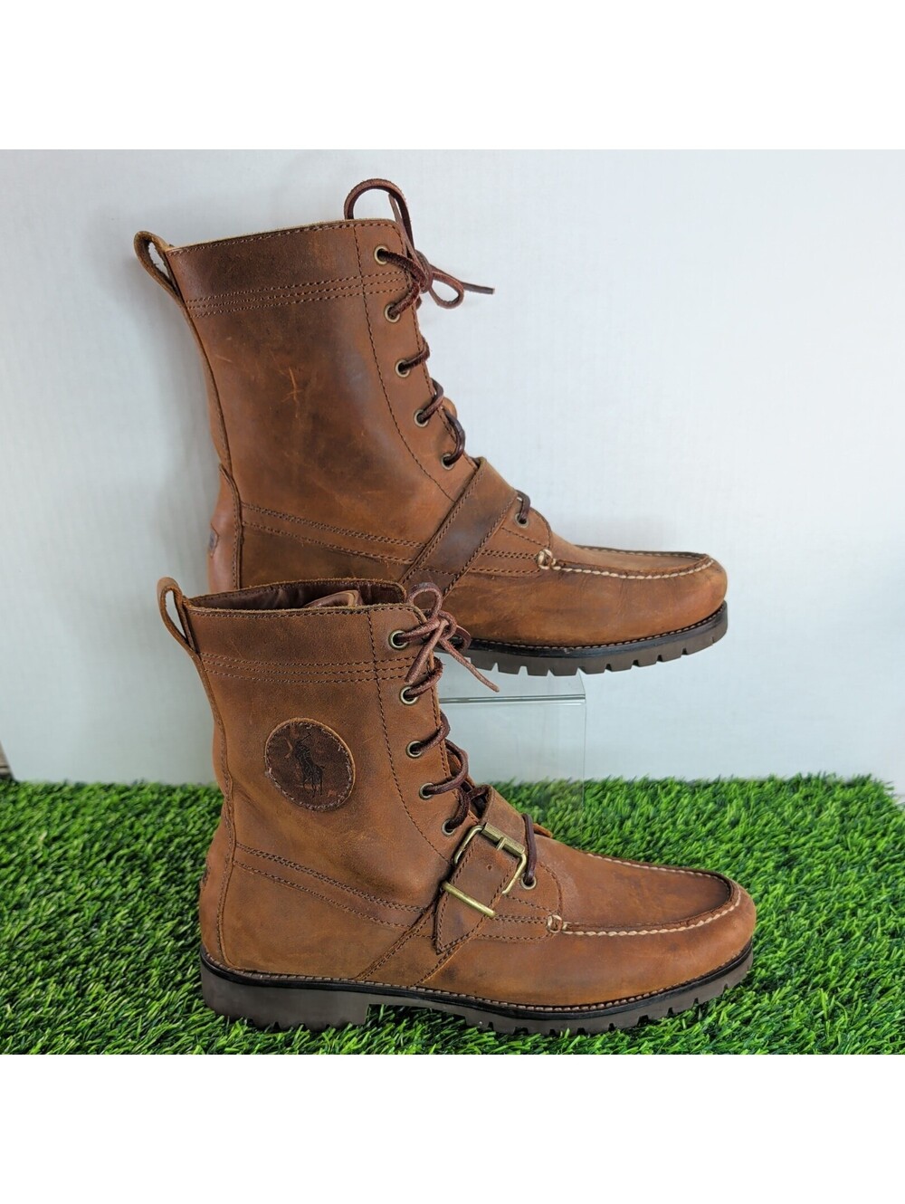 Polo Ralph Lauren Ranger Boots Tan Brown Leather Buckle Lace Up Size 10.5D